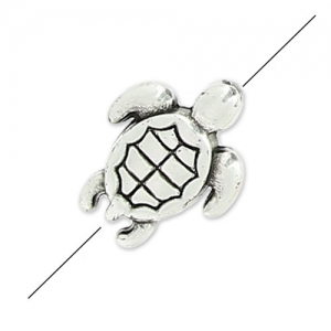 Mini turtle bead 9x7 mm Antique Silver Plating x1