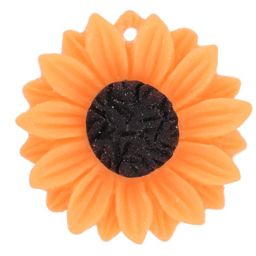 24mm Resin sunflower pendant - Orange - Brown x1