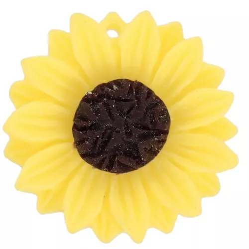 24mm Resin sunflower pendant - Yellow - Brown x1