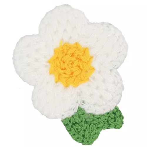 47x40mm Crocheted flower pendant - White - Yellow - Green x1