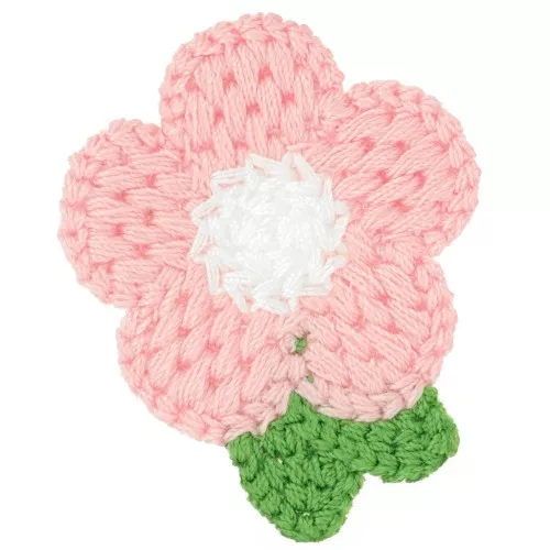 47x40mm Crocheted flower pendant - Light pink - White - Green x1