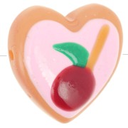 24mm Glass heart bead - Apple pattern - Pink - Red x1