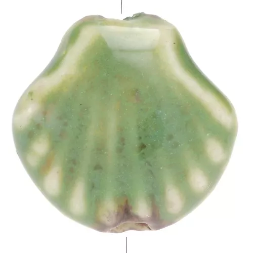 14mm Ceramic Shell Beads - Green - Black speckled x4
