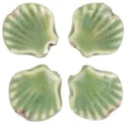 14mm Ceramic Shell Beads - Green - Black speckled x4