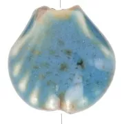 14mm Ceramic Shell Beads - Blue - Mottled Black x4