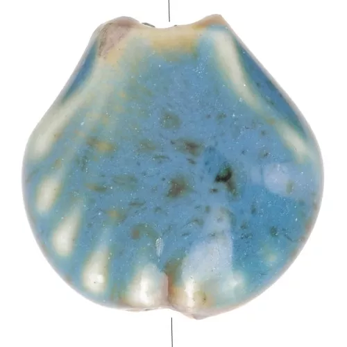 14mm Ceramic Shell Beads - Blue - Mottled Black x4