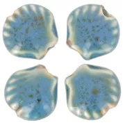 14mm Ceramic Shell Beads - Blue - Mottled Black x4
