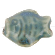14x19mm Ceramic fish bead - Duck blue marbled - Beige x1