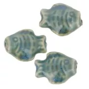 14x19mm Ceramic fish bead - Duck blue marbled - Beige x1
