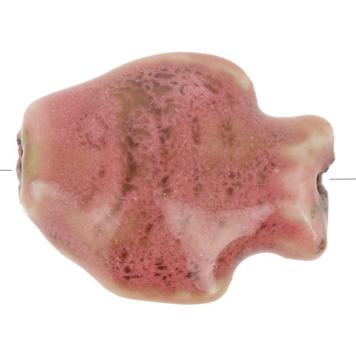 14x19mm Ceramic fish bead - Marbled Pink Coral - Beige x1