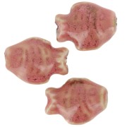 14x19mm Ceramic fish bead - Marbled Pink Coral - Beige x1