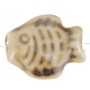 14x19mm Ceramic fish bead - Marbled Beige - Brown x1|raw }}