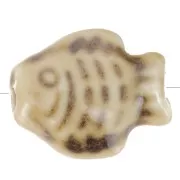 14x19mm Ceramic fish bead - Marbled Beige - Brown x1