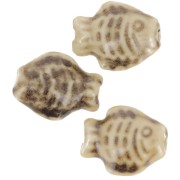 14x19mm Ceramic fish bead - Marbled Beige - Brown x1