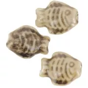 14x19mm Ceramic fish bead - Marbled Beige - Brown x1