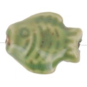 14x19mm Ceramic fish bead - Marbled Green - Brown x1|raw }}