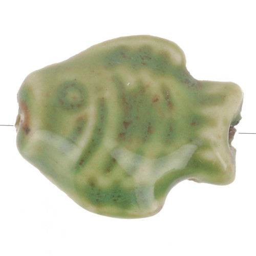 14x19mm Ceramic fish bead - Marbled Green - Brown x1