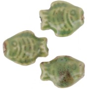 14x19mm Ceramic fish bead - Marbled Green - Brown x1
