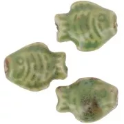 14x19mm Ceramic fish bead - Marbled Green - Brown x1
