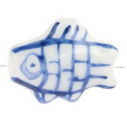 12x15mm Ceramic fish bead - White - Dark blue x1|raw }}