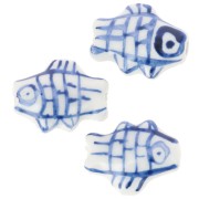 12x15mm Ceramic fish bead - White - Dark blue x1