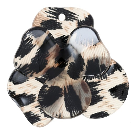 45x50mm Relief Flower Pendant in Acrylic - Black Leopard - Brown x1