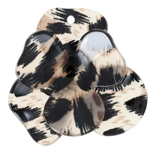 45x50mm Relief Flower Pendant in Acrylic - Black Leopard - Brown x1