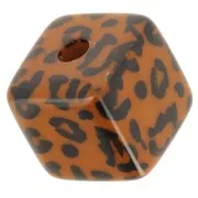 15mm acrylic bead cube - leopard pattern - Brown - Black x1
