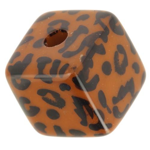 15mm acrylic bead cube - leopard pattern - Brown - Black x1