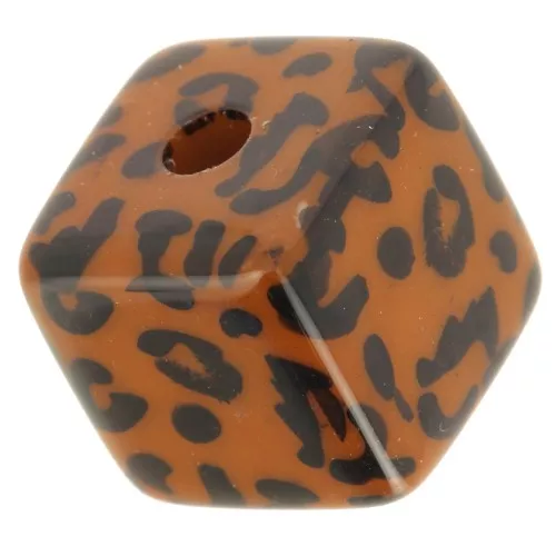 15mm acrylic bead cube - leopard pattern - Brown - Black x1