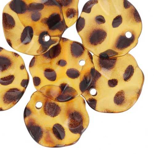 19mm Pleated round flower petal sequins in acrylic - Mottled brown x12
