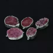 Spacer with Druzy Agate 2 rings 35 mm pink/golden tone x1