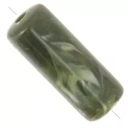 20x8 mm Straight tube beads in opaque acrylic - Dark green marbled x10