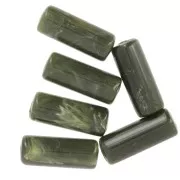 20x8 mm Straight tube beads in opaque acrylic - Dark green marbled x10