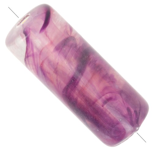 20x8 mm Straight tube beads in translucent acrylic - Marbled Plum x10
