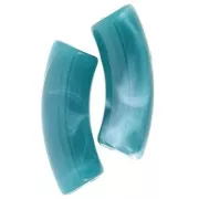 Curved tube beads 35x11mm in opaque acrylic - Duck blue marbled x6