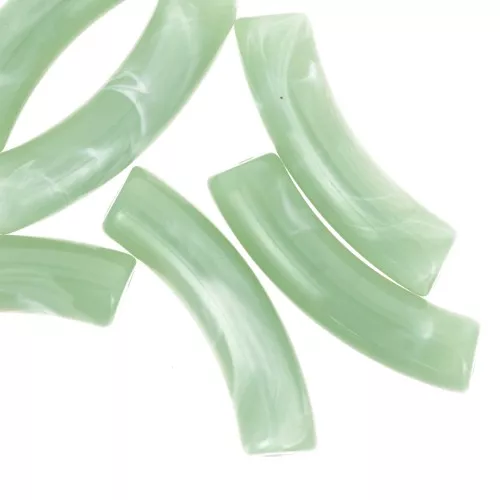 32x8 mm curved tube beads in opaque acrylic - Lichen marbled x6