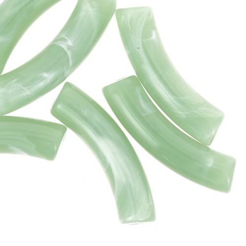 32x8mm Curved tube beads in opaque acrylic - Lichen marbled x6