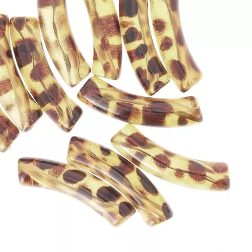 Beads curved tubes 32x8mm acrylic opaque - Mottled Light Brown x6