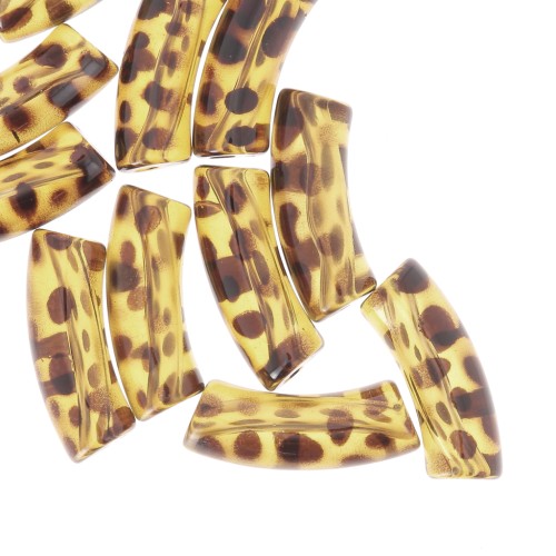 Clear acrylic 35x11 mm curved tube beads - Mottled Light Brown x6