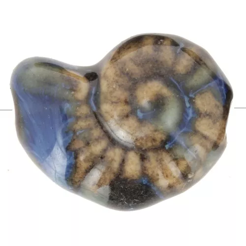 20x16mm Ceramic shell bead - Dark brown - Blue marbled x1
