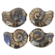 20x16mm Ceramic shell bead - Dark brown - Blue marbled x1