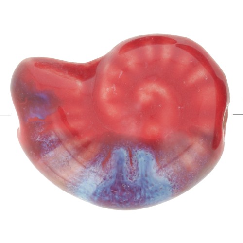 20x16mm Ceramic shell bead - Red - Blue Marbled x1