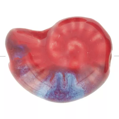 20x16mm Ceramic shell bead - Red - Blue Marbled x1