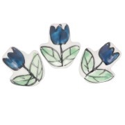 16x14.5mm Ceramic Tulip flower bead - White - Blue - Green x1