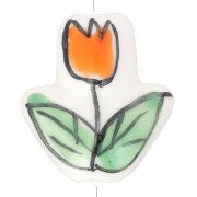 16x14.5mm Ceramic Tulip flower bead - White - Orange - Green x1|raw }}