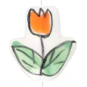 16x14.5mm Ceramic Tulip flower bead - White - Orange - Green x1