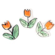 16x14.5mm Ceramic Tulip flower bead - White - Orange - Green x1