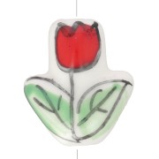 16x14.5mm Ceramic Tulip flower bead - White - Red - Green x1|raw }}