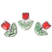 16x14.5mm Ceramic Tulip flower bead - White - Red - Green x1